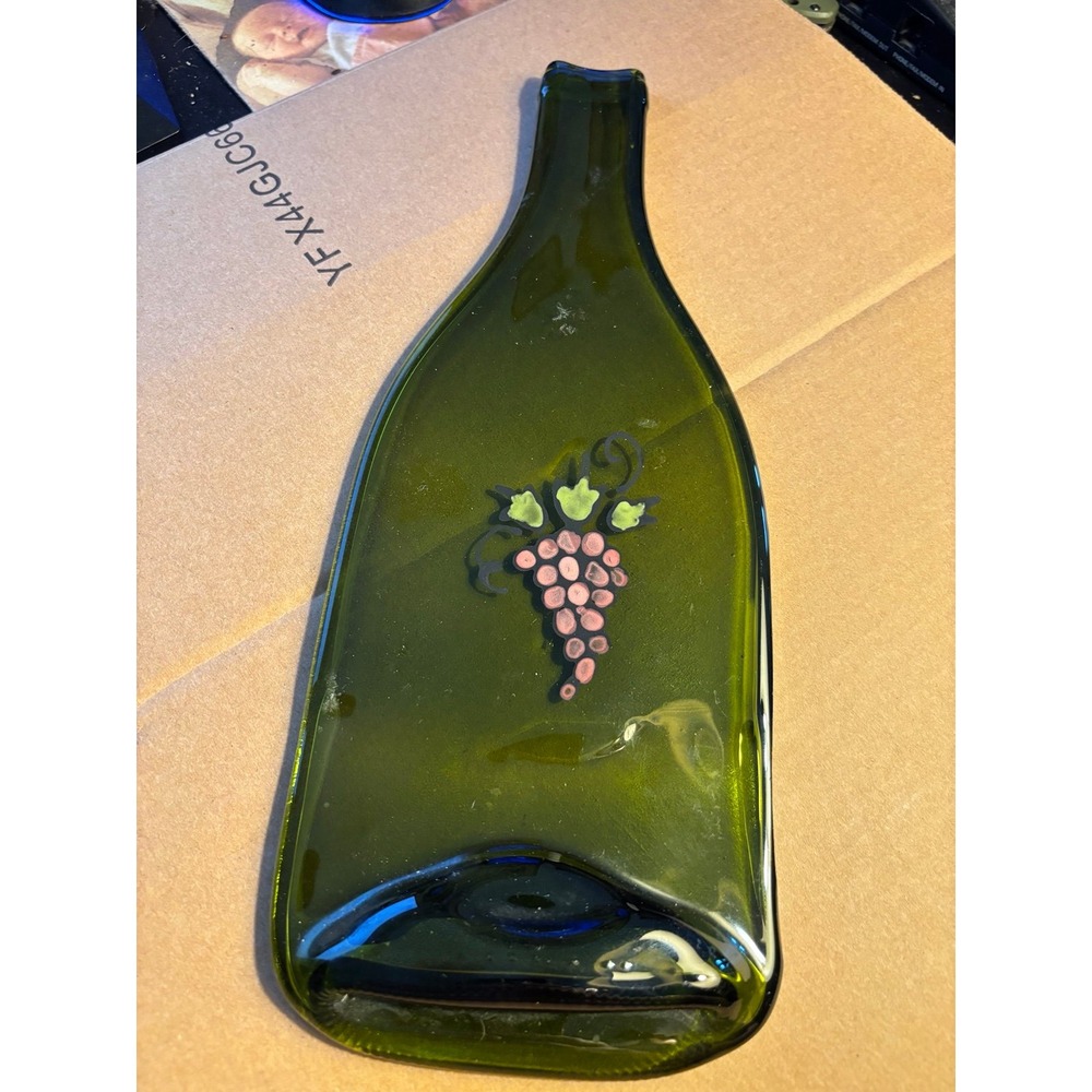 Recycled Wine Bottle Serving Tray with Grape Design